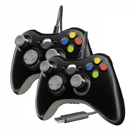 Retrofam 2 Pack Wired Game Controller Compatible with Microsoft Xbox 360 Game Console, Black
