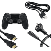 Retrofam Black Wireless Controller for PS4 Bundle with Micro-USB Charging Cable HDMI Cable and AC Power Cord   3-Piece PlayStation 4 Accessory Kit