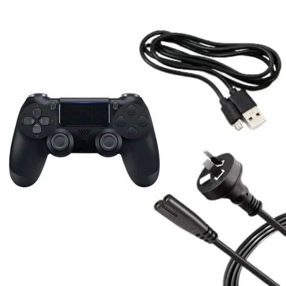 Retrofam Black Wireless Controller for PS4 Bundle with Micro-USB Charging Cable and AC Power Cord – 3-Piece PlayStation 4 Accessory Kit