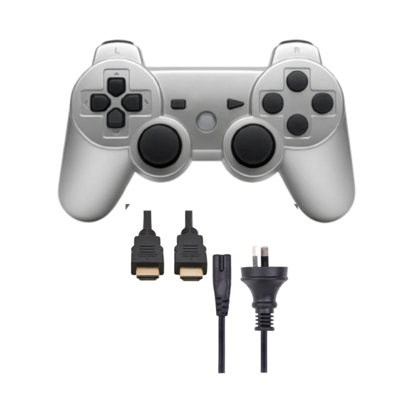Retrofam Essential Kit for PS3: Wireless Bluetooth Controller, High-Speed HDMI Cable, and AC Power Cord Bundle - Compatible with PlayStation 3 Console Silver