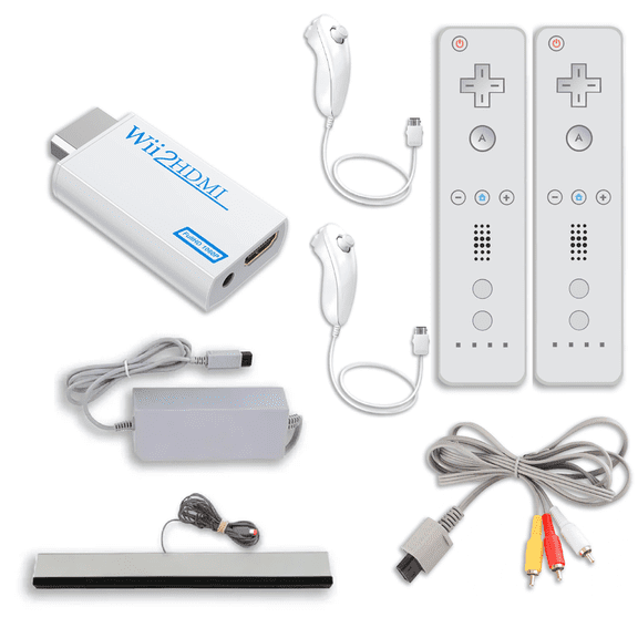 Retrofam Wii Accessories Bundle with Two Remotes and Nunchuks compatible with Nintendo Wii Console, White