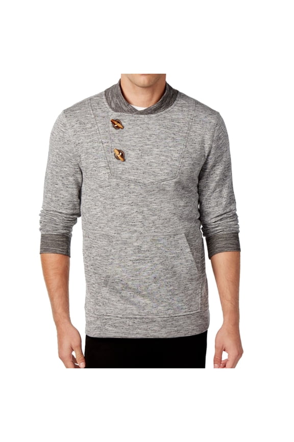 Mens French Terry Toggle Pullover Sweater, Black, X-Large