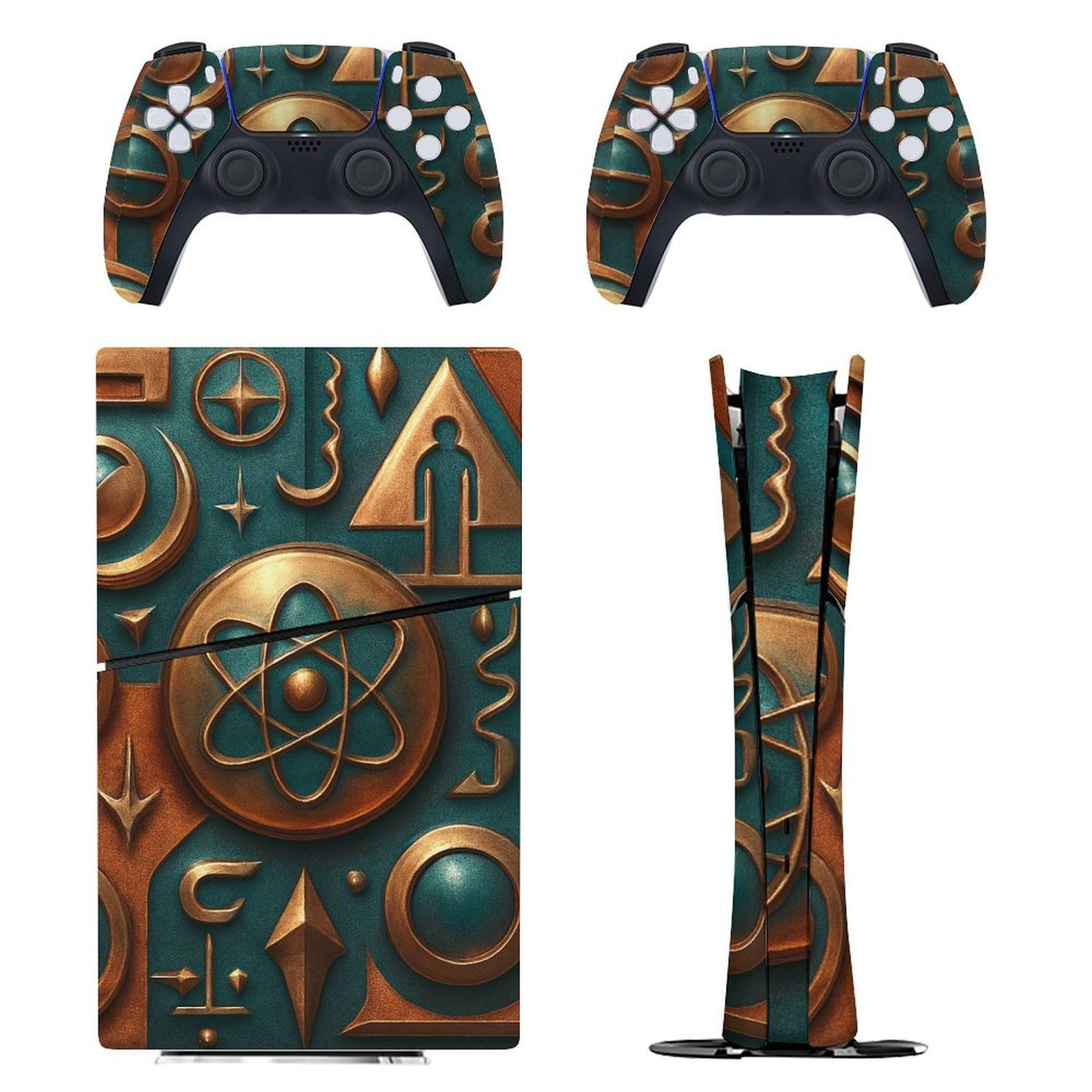 Retrofuturistic Circuit of Bronze Console Skin Bundle for PS5 Pro Slim ...