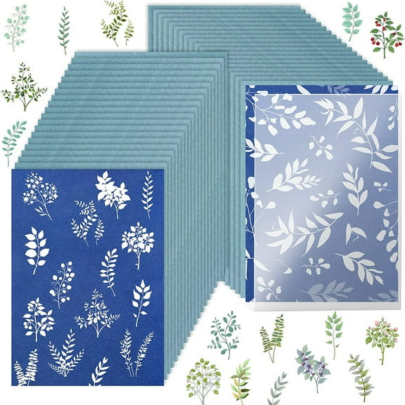 Retrok 24pcs/40pcs Sun Print Paper Kit with Acrylic Panel 5.8x8.3" A5 Sun Printing Art Paper Sensitivity Nature Printing Paper Solar Activated Cyanotype Papers for Kids Adults DIY Crafts
