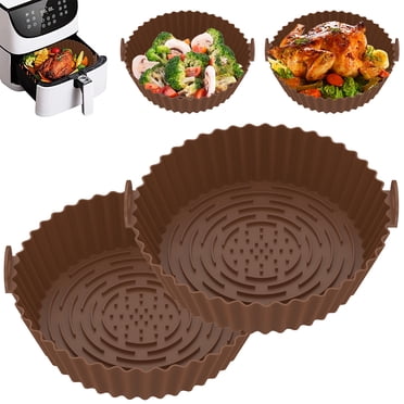 Retrok 2Pcs Air Fryer Silicone Pot with Handle 7.87inch Round Air Fryer Liner Baking Tray Pan Heat Resistant Air Fryer Silicone Basket Air Fryer Accessories-Brown