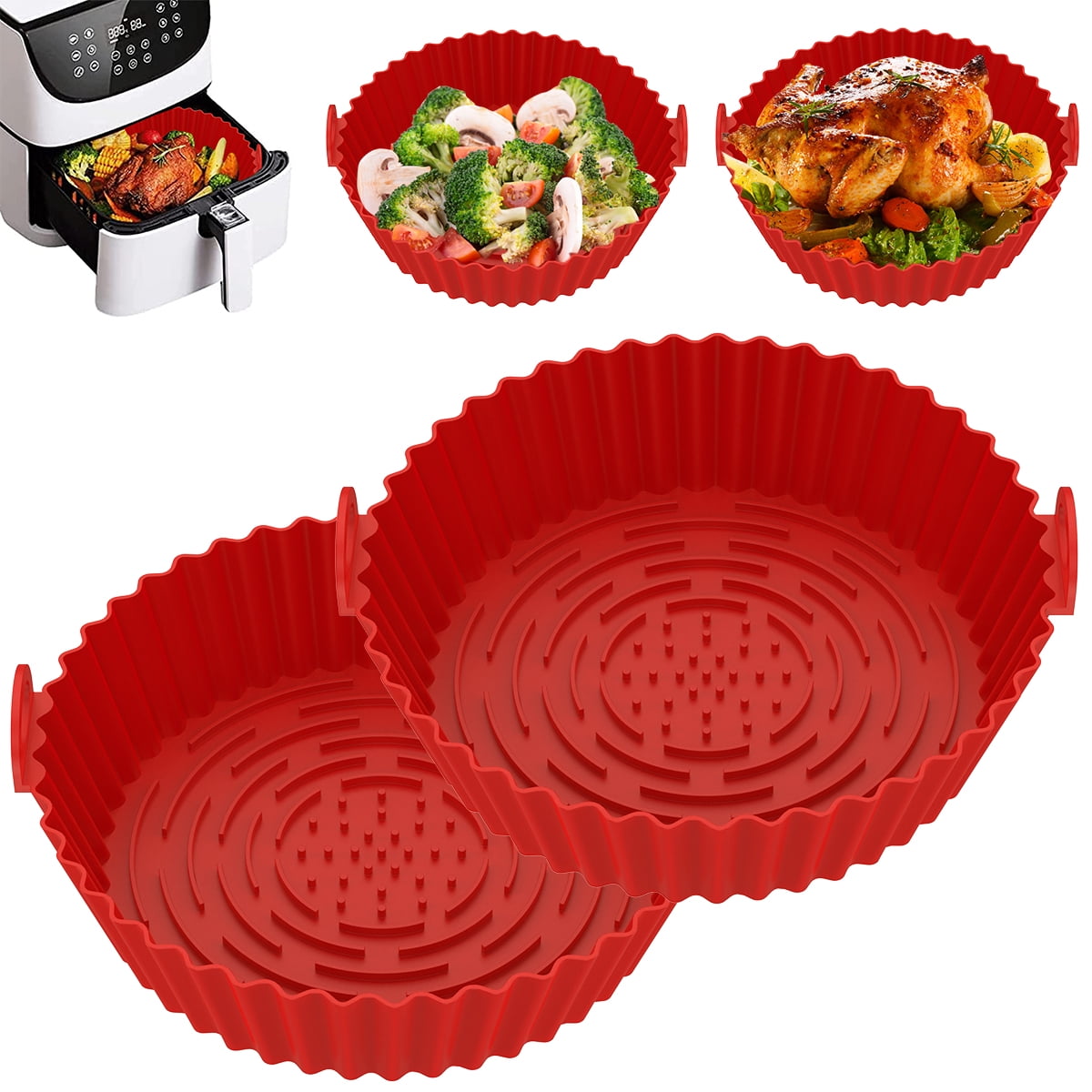 Seropy Silicone Air Fryer Liners Reusable Airfryer Liners 2 Pack 3-5 QT  Silicone Pot 7.7 Inch, Air Fryer Basket Round Silicone Mat Oven Baking Tray