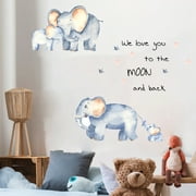 Retrok 2pcs Cartoon Elephants Wall Decals Baby Nursery Room Wall Stickers Removable Self Adhesive Wallpapers DIY Wall Decor Decals for Kids Bedroom 23.6"x11.8"