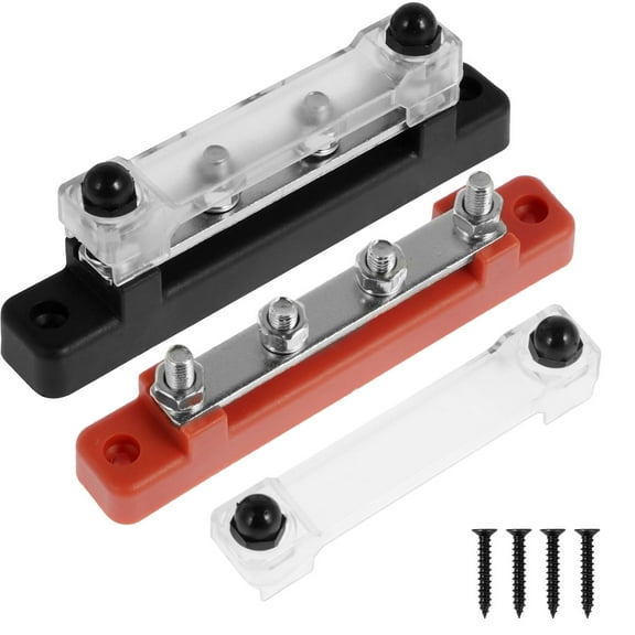 Retrok 4 Way Terminal Distribution Block 150A 48V Heat-Resistant Power Distribution Block with Cover M6 Terminal Studs Dust-Proof Bus Bar Distributor Block for Automotive Car Boat RV