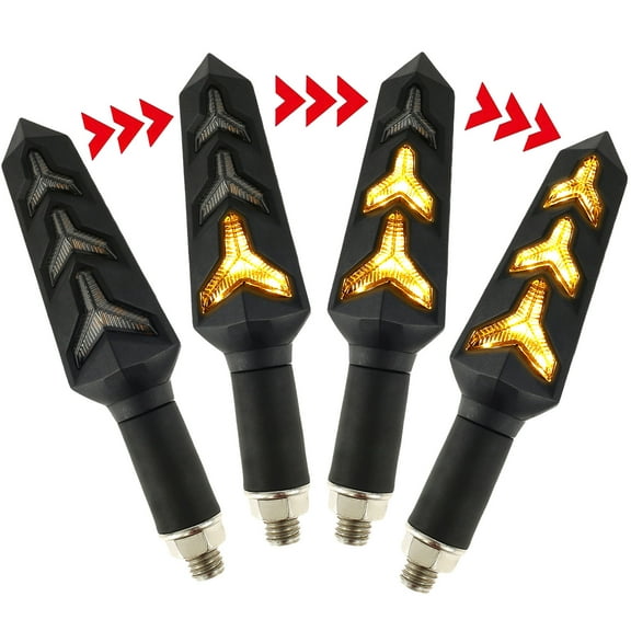 Retrok 4pcs Motorcycle Turn Signal Light IP65 Waterproof Motorcycle Flowing Turn Light Professional Motorbike Indicator Running Light 12LED Y-Shaped Front Rear Amber Blinker for Motorcycle