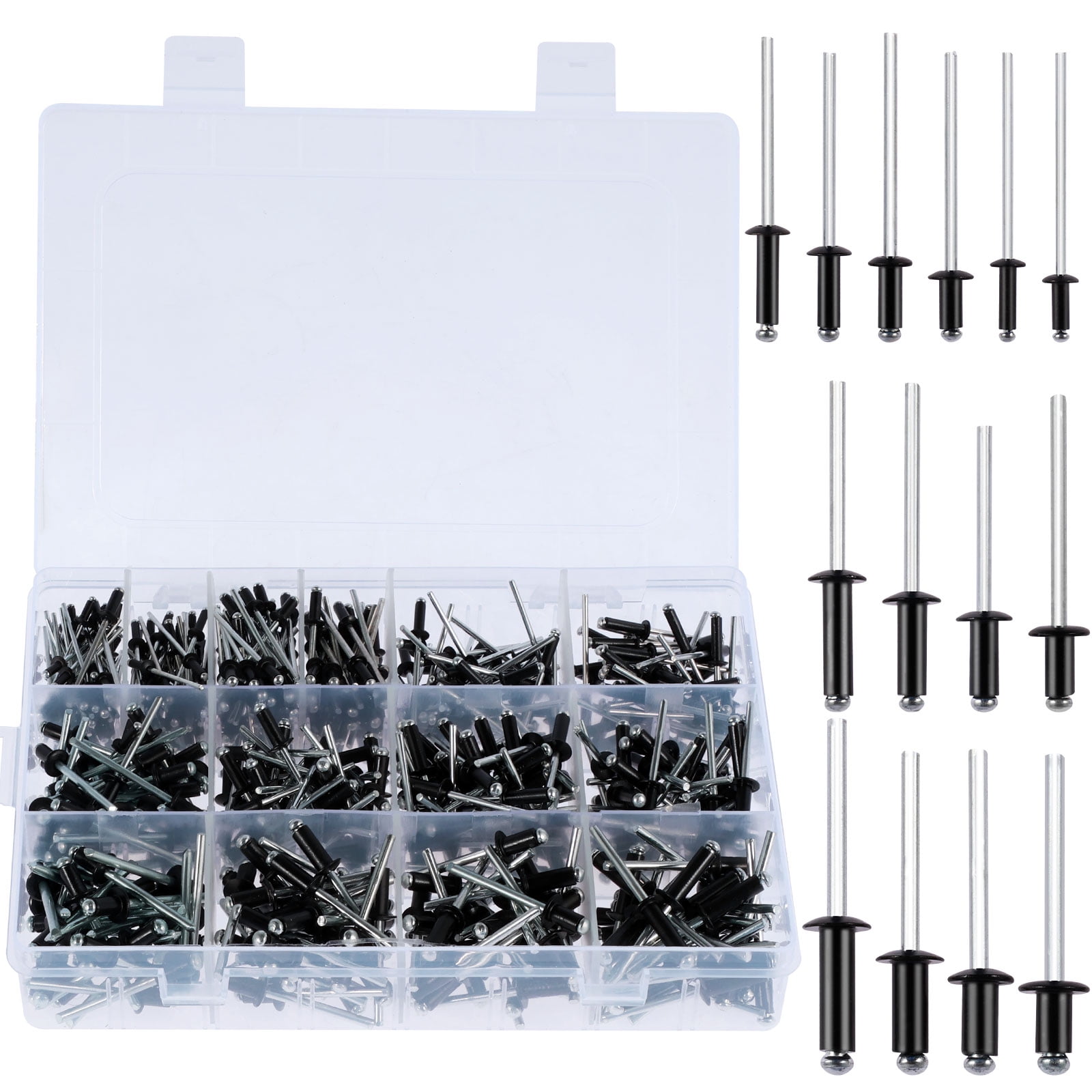 Retrok 500pcs Flange Blind Rivets Black Rivets Assortment Kit Aluminum