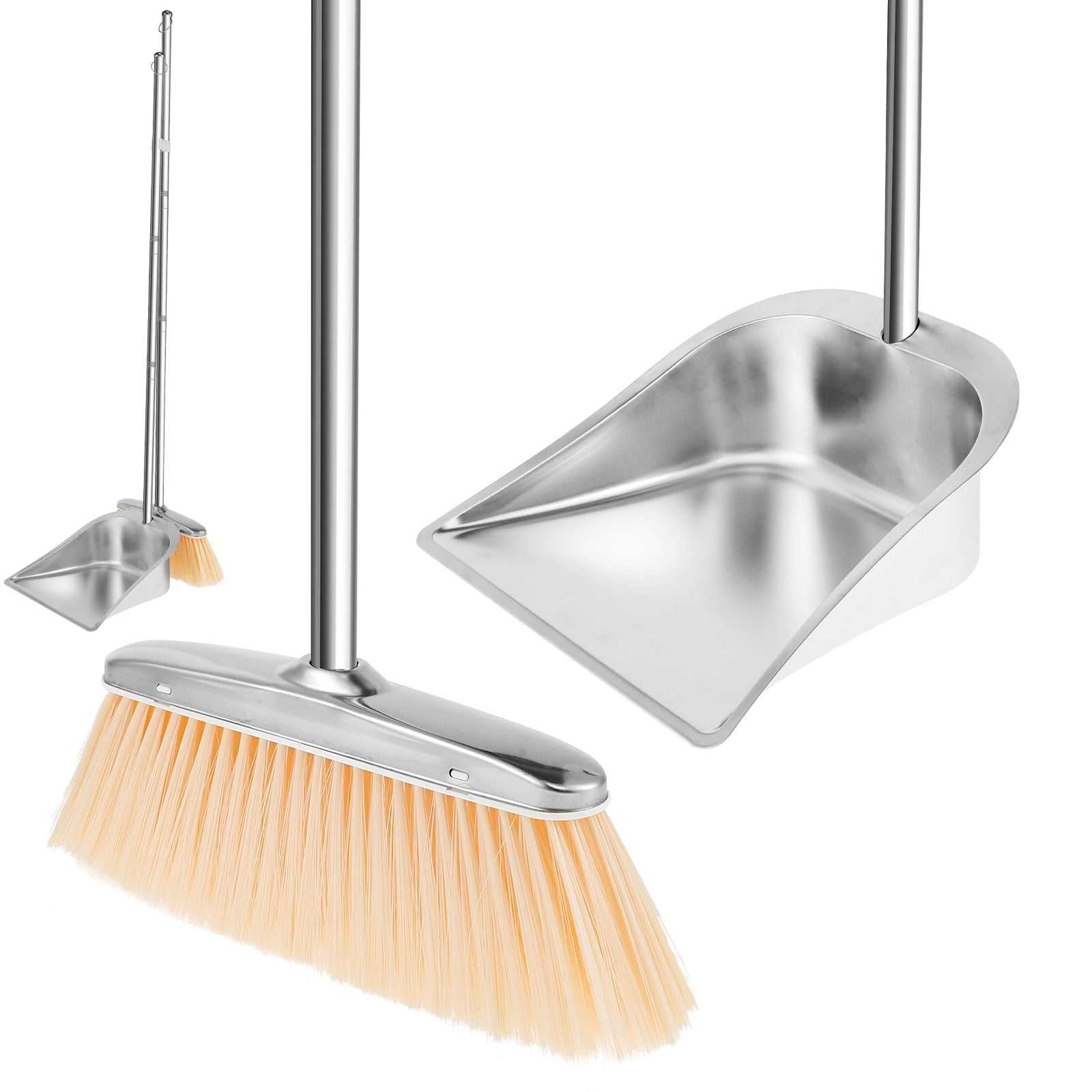 Retrok Broom and Dustpan Set Stainless Steel Upright Broom Dustpans