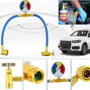 Retrok Refrigerant Charge Hose Metal AC Refrigerant Hose Kit with 1/2 Acme Thread Pressure Gauge Sturdy Car Air Conditioner Re Hose for Home Car Air Conditioner (Blue)
