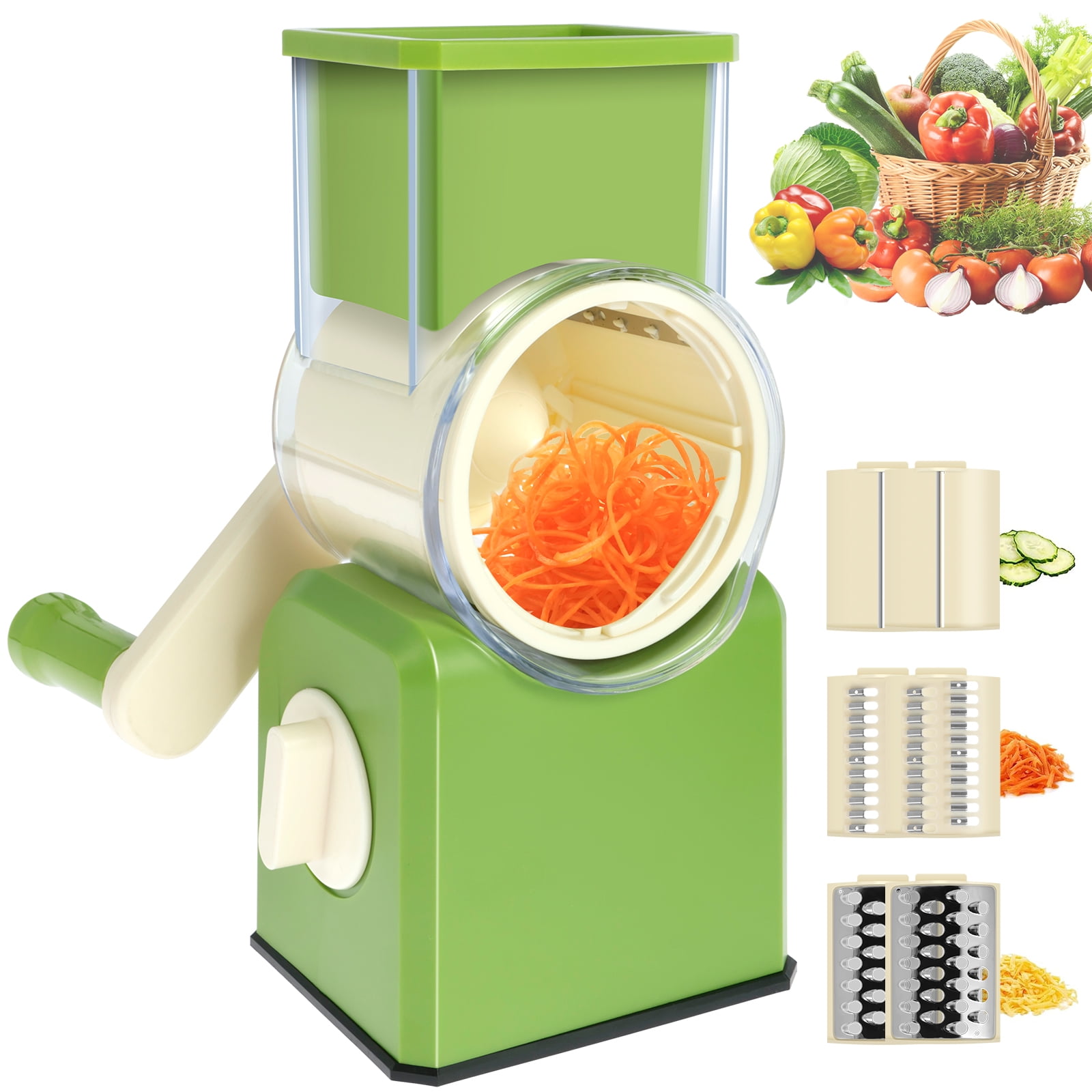 Rotary Grater – Handheld Manual Crank Shredder Kitchen Cooking Accessory  with 3 Drums for Cheese, Chocolate, Nuts and Vegetables by Classic Cuisine  