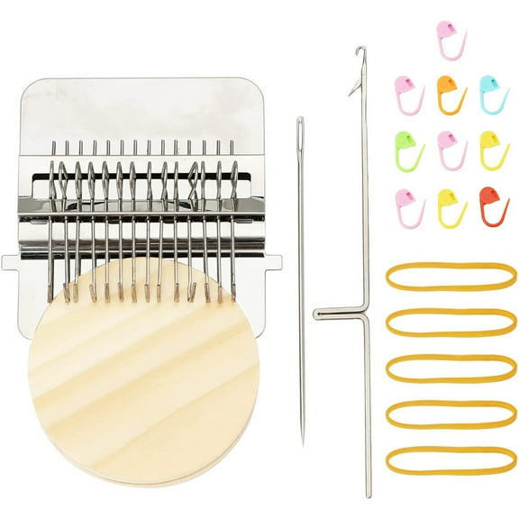 Retrok Small Weaving Loom Kit with 14 Hooks Mini Darning Loom Speedweve Type Weave Tool Beginners Quickly Mending Loom Machine DIY Weaving Repair Tool for Jeans Socks and Clothes