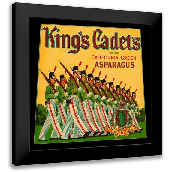 Retrolabel 12x12 Black Modern Framed Museum Art Print Titled - Kings Cadets California Green Asparagus