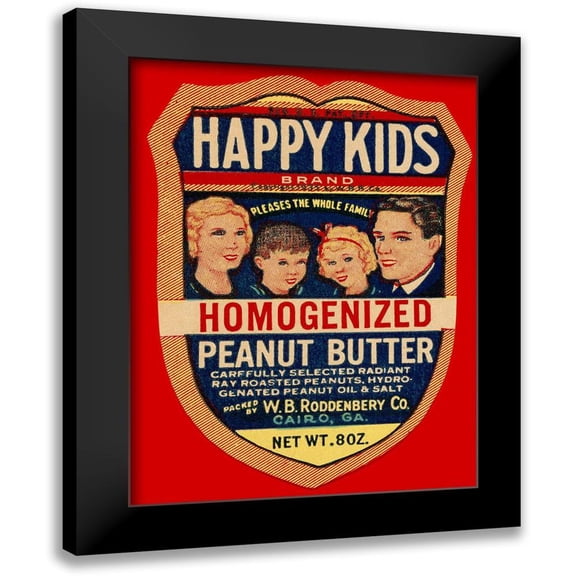 Retrolabel 12x14 Black Modern Framed Museum Art Print Titled - Happy Kids Homogenized Peanut Butter