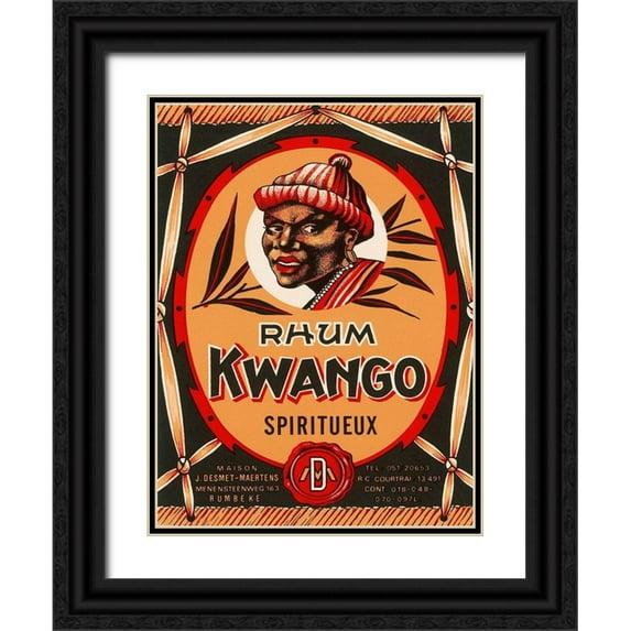 Retrolabel 12x14 Black Ornate Wood Framed with Double Matting Museum Art Print Titled - Rhum Kwango