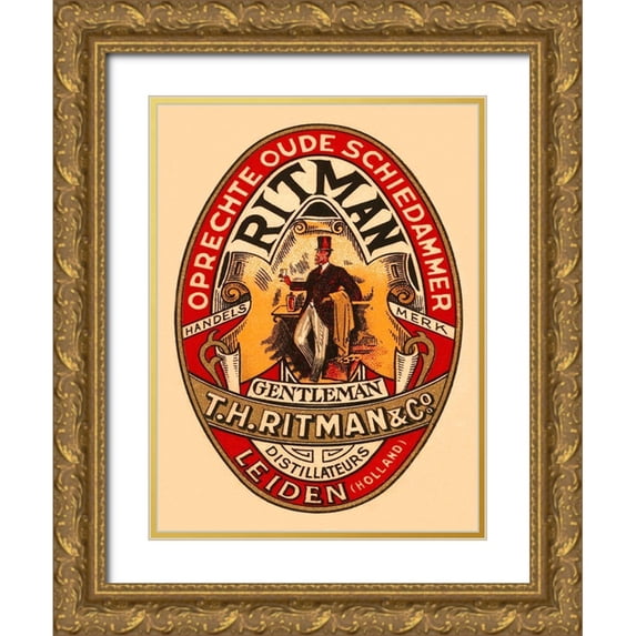 Retrolabel 12x14 Gold Ornate Wood Framed with Double Matting Museum Art Print Titled - Gentleman Liquor