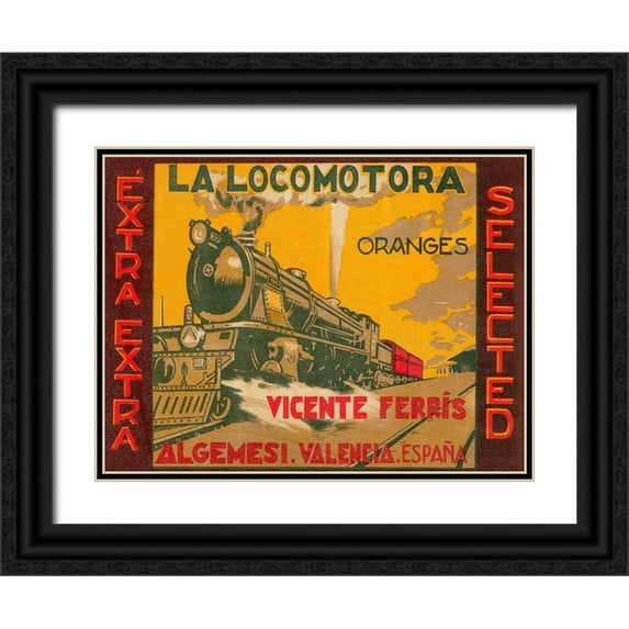 Retrolabel 14x12 Black Ornate Wood Framed with Double Matting Museum Art Print Titled - La Locomotora Oranges