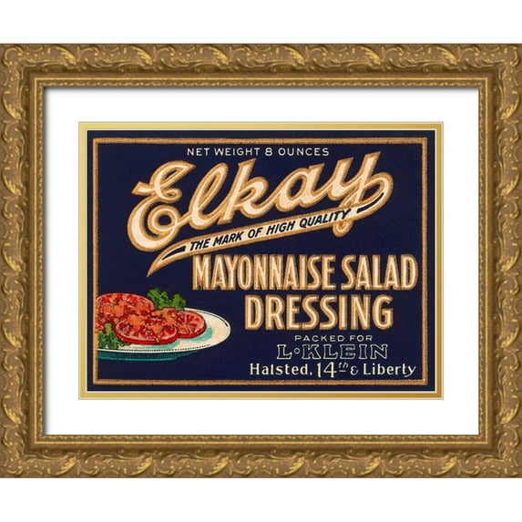 Retrolabel 14x12 Gold Ornate Wood Framed with Double Matting Museum Art Print Titled - Elkay Mayonnaise Salad Dressing