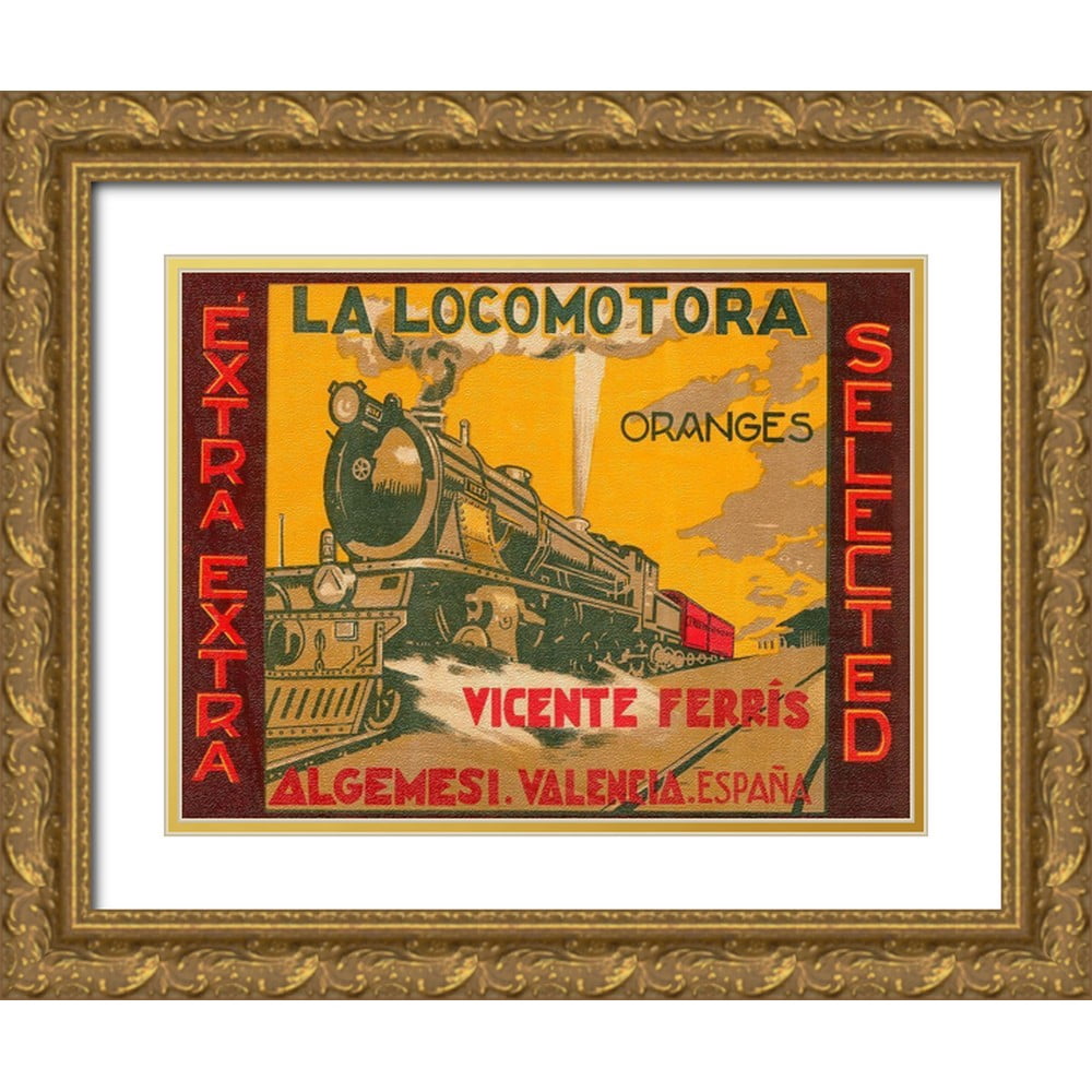 Retrolabel 14x12 Gold Ornate Wood Framed with Double Matting Museum Art Print Titled - La Locomotora Oranges