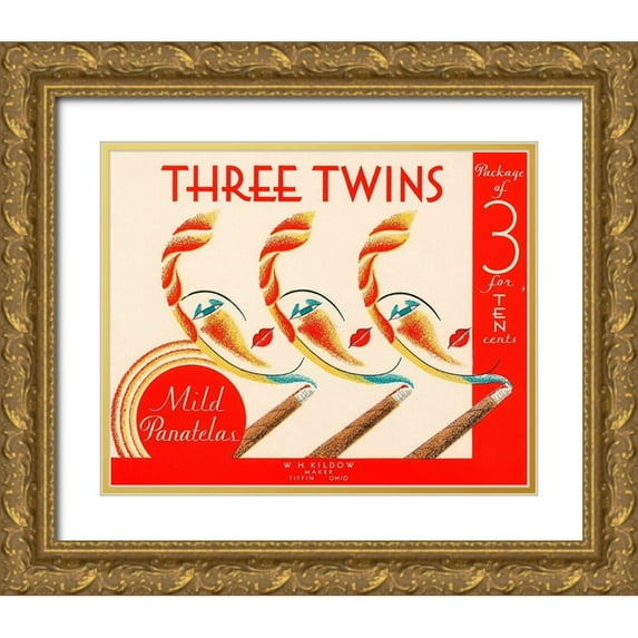 Retrolabel 14x12 Gold Ornate Wood Framed with Double Matting Museum Art Print Titled - Three Twins Mild Panatelas