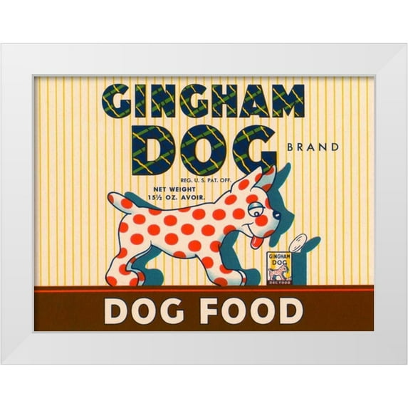 Retrolabel 14x12 White Modern Wood Framed Museum Art Print Titled - Gingham Dog