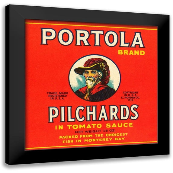 Retrolabel 15x15 Black Modern Framed Museum Art Print Titled - Portola Brand Pilchards