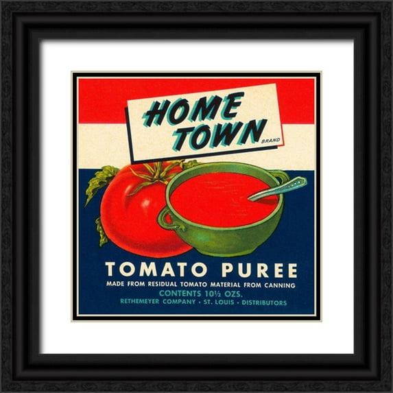 Retrolabel 15x15 Black Ornate Wood Framed with Double Matting Museum Art Print Titled - Home Town Brand Tomato Puree