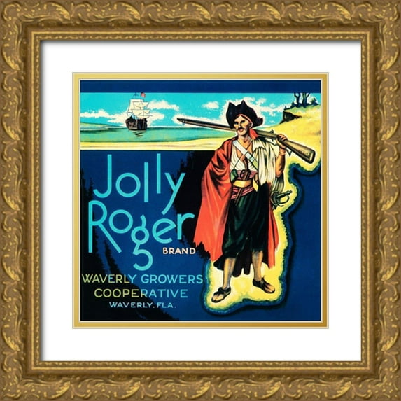 Retrolabel 20x20 Gold Ornate Wood Framed with Double Matting Museum Art Print Titled - Jolly Roger Brand