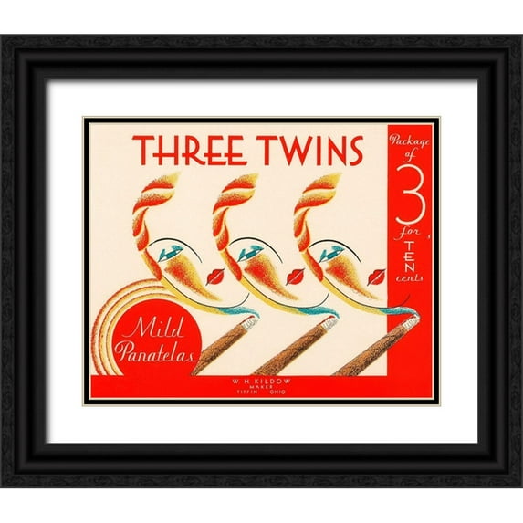 Retrolabel 24x20 Black Ornate Wood Framed with Double Matting Museum Art Print Titled - Three Twins Mild Panatelas
