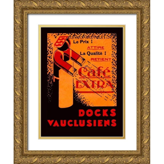 Retrolabel 25x32 Gold Ornate Wood Framed with Double Matting Museum Art Print Titled - Cafe Extra - Docks Vauclusiens