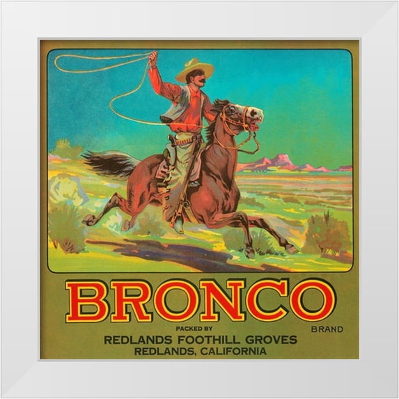 Retrolabel 26x26 White Modern Wood Framed Museum Art Print Titled - Bronco Brand Crate Label