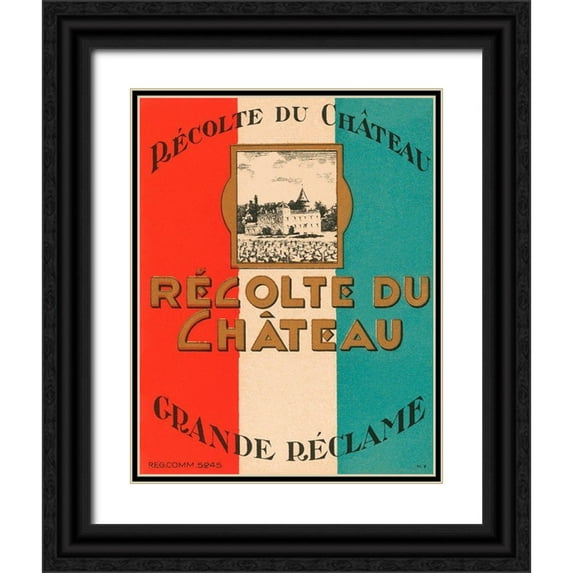 Retrolabel 26x32 Black Ornate Wood Framed with Double Matting Museum Art Print Titled - Recolte du Chateau