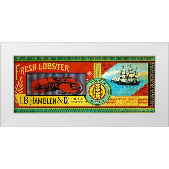Retrolabel 32x15 White Modern Wood Framed Museum Art Print Titled - Pioneer Brand Fresh Lobster