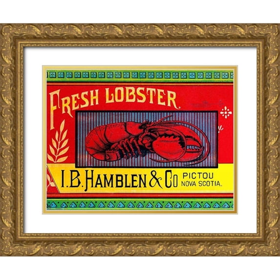 Retrolabel 32x25 Gold Ornate Wood Framed with Double Matting Museum Art Print Titled - Fresh Lobster