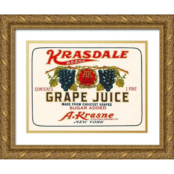 Retrolabel 32x25 Gold Ornate Wood Framed with Double Matting Museum Art Print Titled - Kransdale Brand Grape Juice