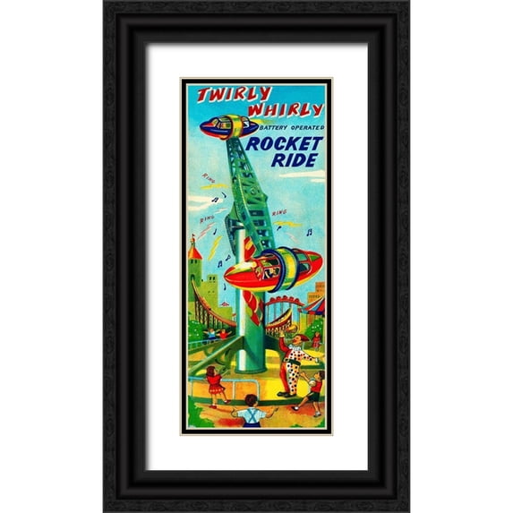 Retrorocket 15x32 Black Ornate Wood Framed with Double Matting Museum Art Print Titled - Twirly Whirly Rocket Ride