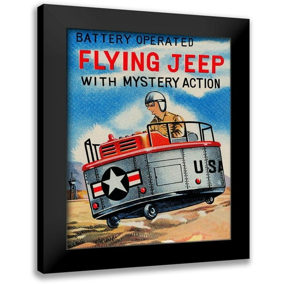 Retrorocket 20x24 Black Modern Framed Museum Art Print Titled - Battery Operated Flying Jeep with Mystery Action
