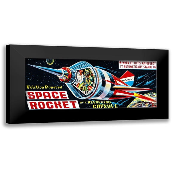 Retrorocket 24x12 Black Modern Framed Museum Art Print Titled - Space Rocket with Revolving Capsule