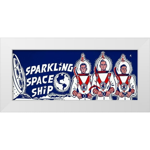Retrorocket 24x12 White Modern Wood Framed Museum Art Print Titled - Sparkling Space Ship
