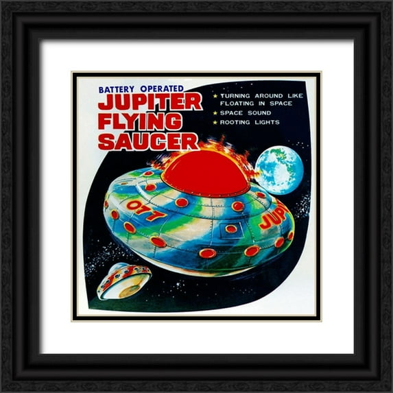 Retrorocket 26x26 Black Ornate Wood Framed with Double Matting Museum Art Print Titled - Jupiter Flying Saucer