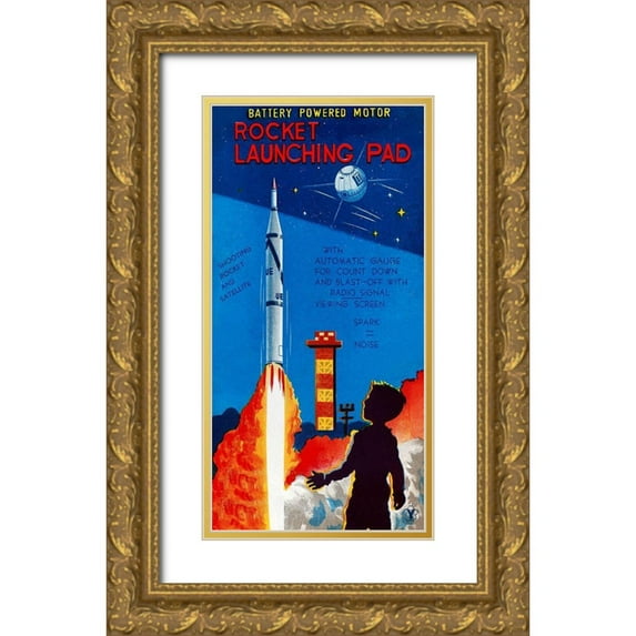 Retrorocket 9x14 Gold Ornate Wood Framed with Double Matting Museum Art Print Titled - Rocket Launching Pad