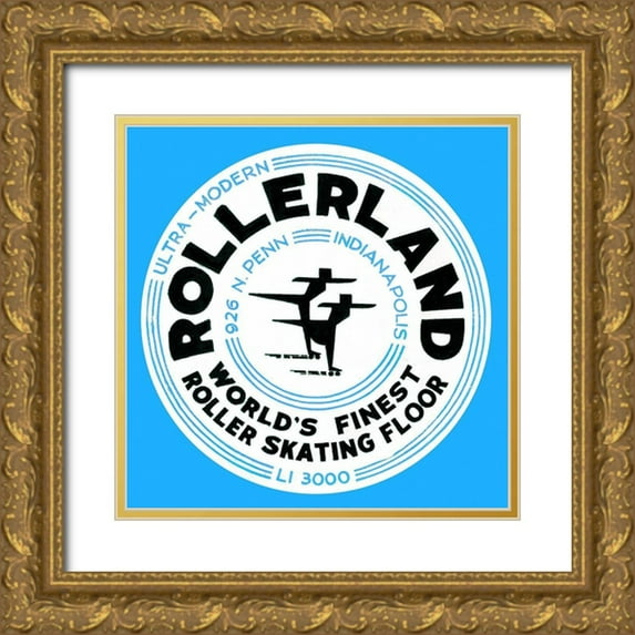 Retrorollers 26x26 Gold Ornate Wood Framed with Double Matting Museum Art Print Titled - Rollerland Worlds Finest Roller Skating Floor