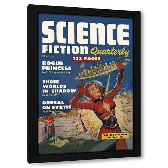 Retrosci-fi 11x14 Black Modern Wood Framed Wall Art Titled - Science Fiction Quarterly: Attack of the Flying City