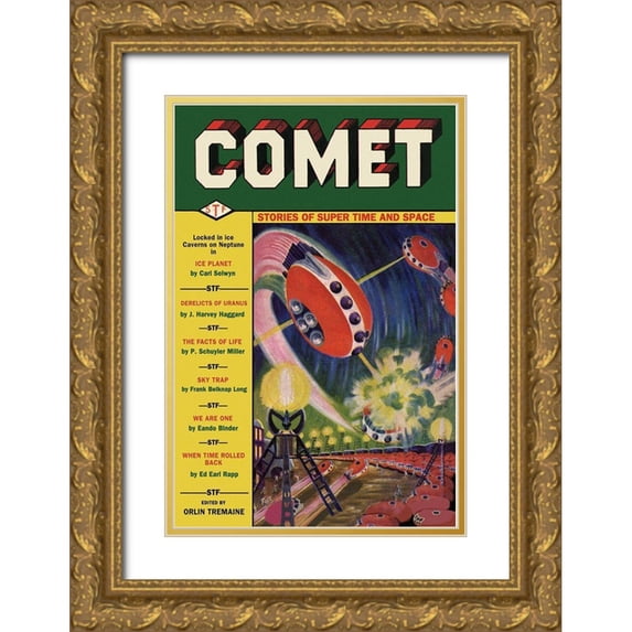 Retrosci-fi 11x14 Gold Ornate Wood Framed with Double Matting Museum Art Print Titled - Comet: UFO Dogfight