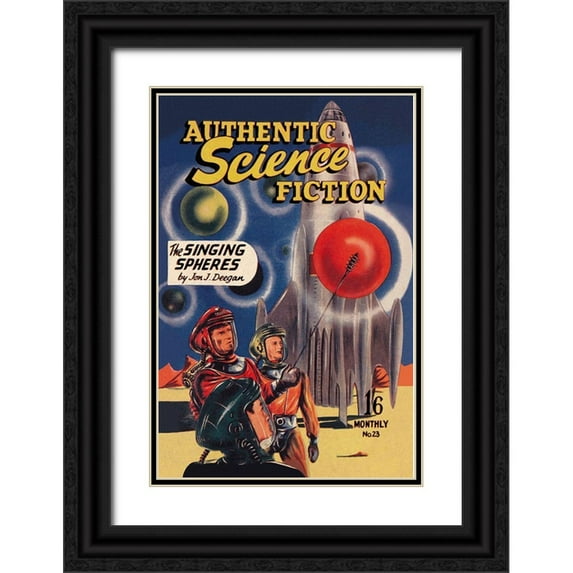 Retrosci-fi 17x24 Black Ornate Wood Framed with Double Matting Museum Art Print Titled - Authentic Science Fiction: The Singing Spheres