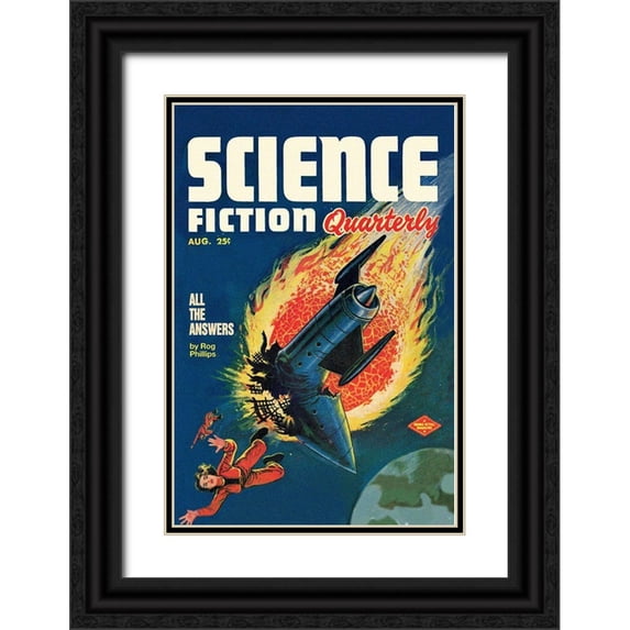 Retrosci-fi 17x24 Black Ornate Wood Framed with Double Matting Museum Art Print Titled - Science Fiction Quarterly: Comet Crashes into Rocket
