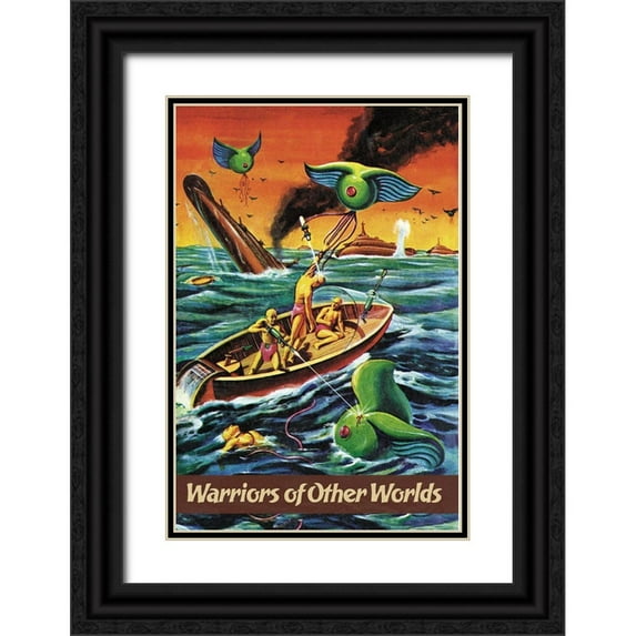 Retrosci-fi 17x24 Black Ornate Wood Framed with Double Matting Museum Art Print Titled - Warriors of Other Worlds