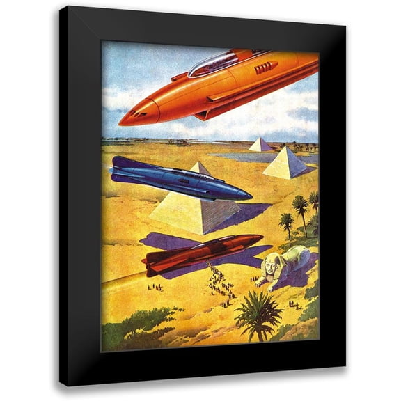 Retrosci-fi 19x24 Black Modern Framed Museum Art Print Titled - Spaceships in Ancient Egypt